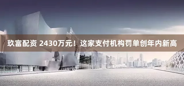 玖富配资 2430万元！这家支付机构罚单创年内新高